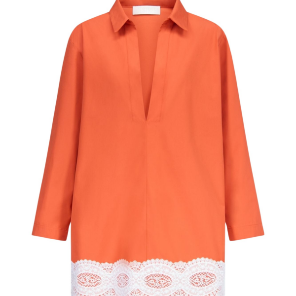 Destree Orange Cotton Tunic Dress With Contrast Lace Trim