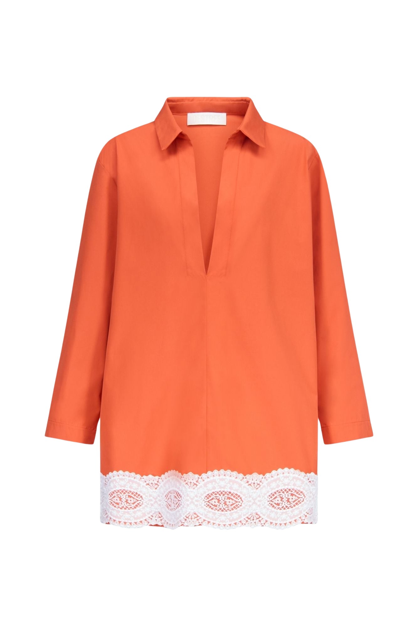 Destree-Orange-Cotton-Tunic-Dress-With-Contrast-Lace-Trim46097_nobg Destree Orange Cotton Tunic Dress With Contrast Lace Trim - Destree - Graphic Parisian Fashion - Shop at Luxury Shoes