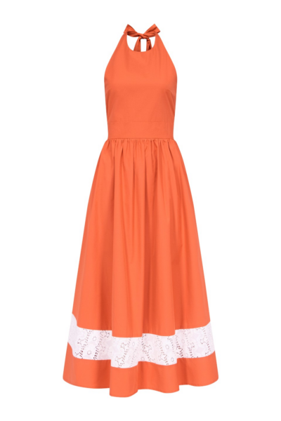 Destree Orange Halter Cotton Maxi Dress With Contrasting Ribbon Hem Detail - Destree - Graphic Parisian Fashion - Shop at Luxury Shoes 