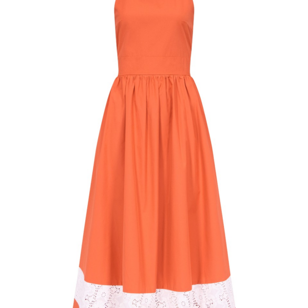 Destree Orange Halter Cotton Maxi Dress With Contrasting Ribbon Hem Detail