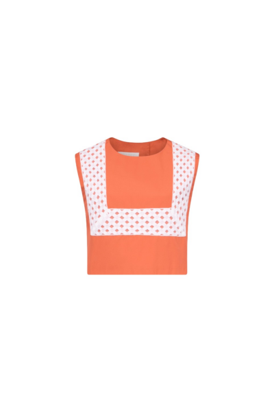 Destree Orange Sleeveless Cropped Cotton Top With Contrast Ribbon - Destree - Graphic Parisian Fashion - Shop at Luxury Shoes 