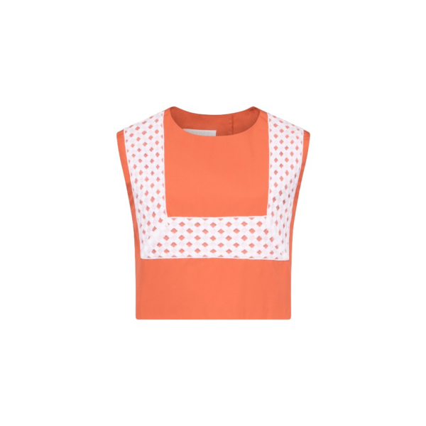Destree Orange Sleeveless Cropped Cotton Top With Contrast Ribbon