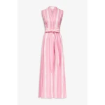 Destree Pink Striped Sleeveless Cotton Maxi Dress With Tie Waist Detail - Destree - Graphic Parisian Fashion - Shop at Luxury Shoes 