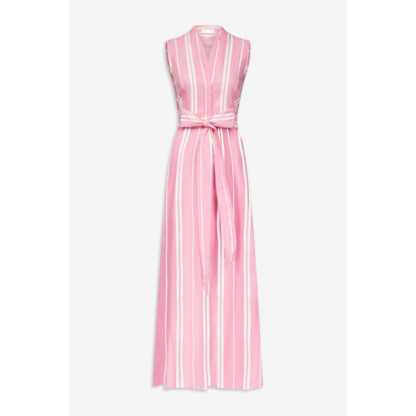 Destree Pink Striped Sleeveless Cotton Maxi Dress With Tie Waist Detail - Destree - Graphic Parisian Fashion - Shop at Luxury Shoes 