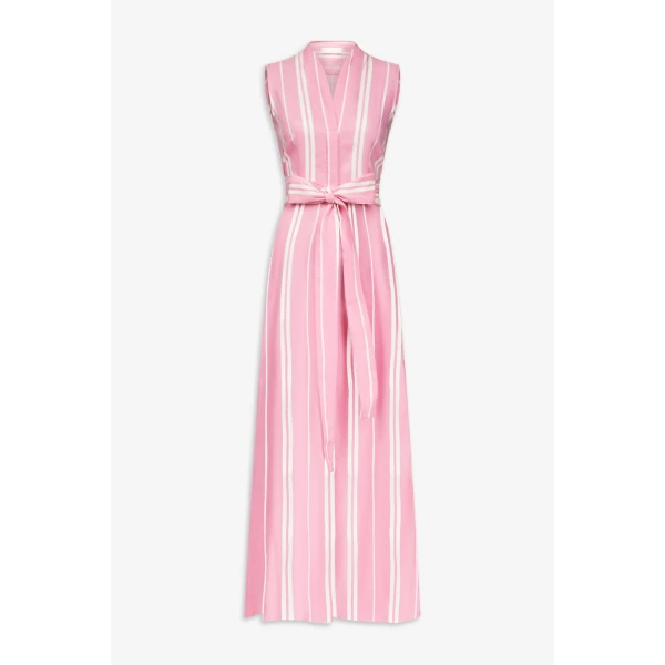 Destree Pink Striped Sleeveless Cotton Maxi Dress With Tie Waist Detail - Destree - Graphic Parisian Fashion - Shop at Luxury Shoes 