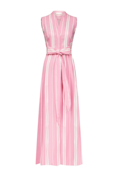 Destree Pink Striped Sleeveless Cotton Maxi Dress With Tie Waist Detail - Destree - Graphic Parisian Fashion - Shop at Luxury Shoes 