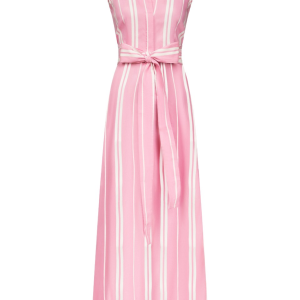 Destree Pink Striped Sleeveless Cotton Maxi Dress With Tie Waist Detail