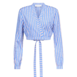 Destree Red And Blue Striped Bow-Tie Cropped Shirt - Destree - Graphic Parisian Fashion - Shop at Luxury Shoes 