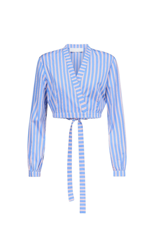 Destree Red And Blue Striped Bow-Tie Cropped Shirt - Destree - Graphic Parisian Fashion - Shop at Luxury Shoes 