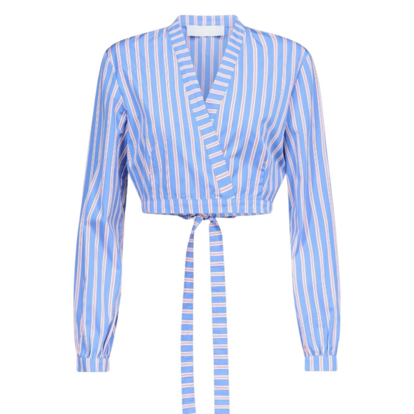 Destree Red And Blue Striped Bow-Tie Cropped Shirt