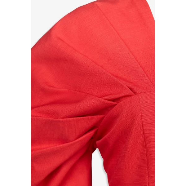Destree Red Textured Top With Structured Sleeves - Destree - Graphic Parisian Fashion - Shop at Luxury Shoes 