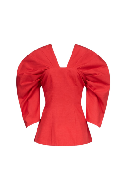 Destree Red Textured Top With Structured Sleeves - Destree - Graphic Parisian Fashion - Shop at Luxury Shoes 