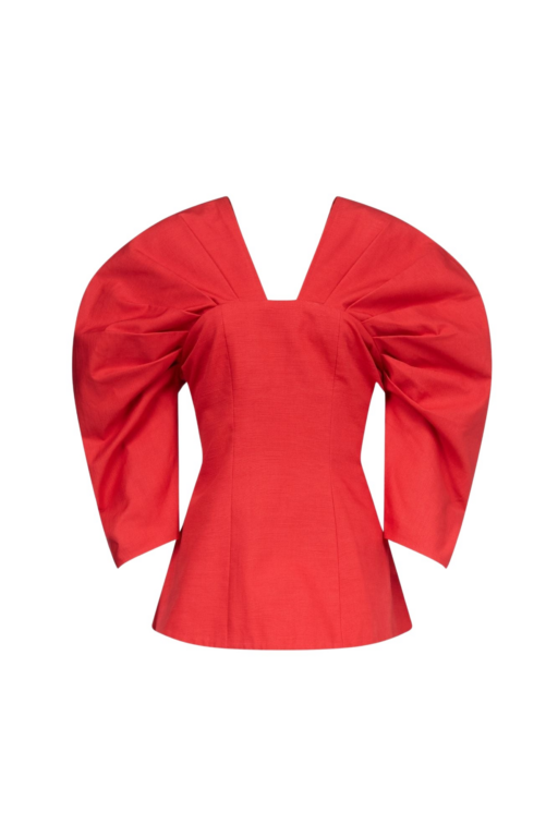 Destree Red Textured Top With Structured Sleeves - Destree - Graphic Parisian Fashion - Shop at Luxury Shoes 