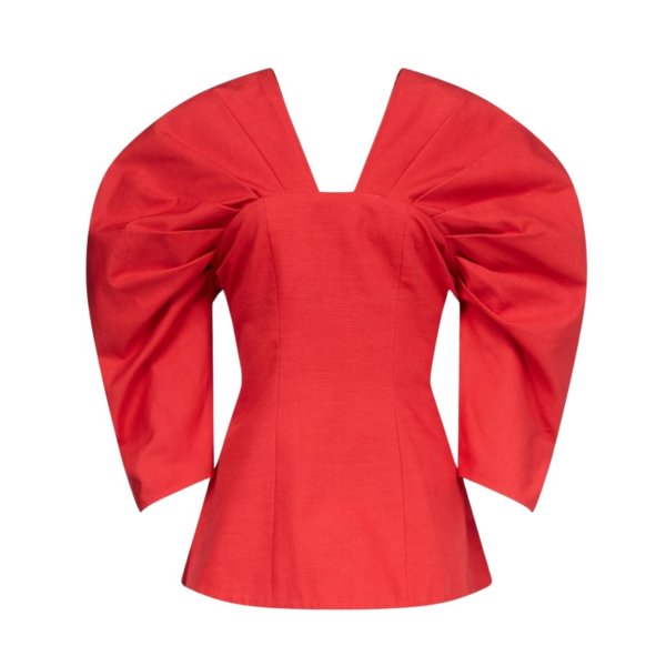 Destree Red Textured Top With Structured Sleeves