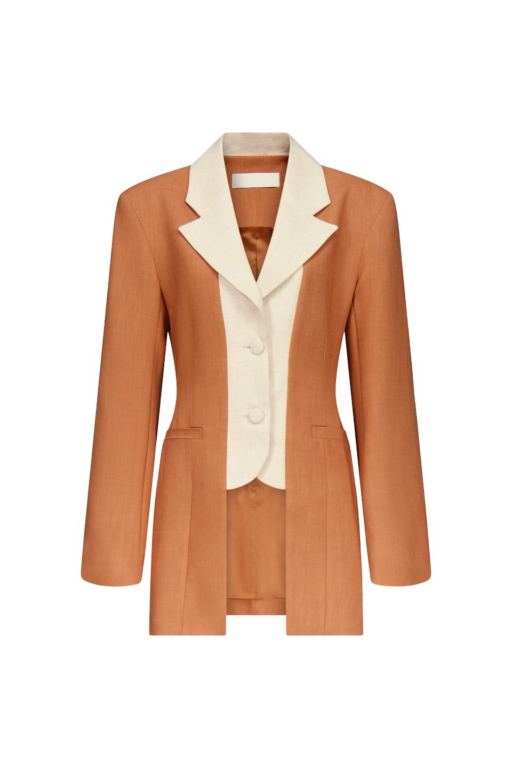 Destree Two-Tone Camel Jacket With Contrasting Lapel - Destree - Graphic Parisian Fashion - Shop at Luxury Shoes 