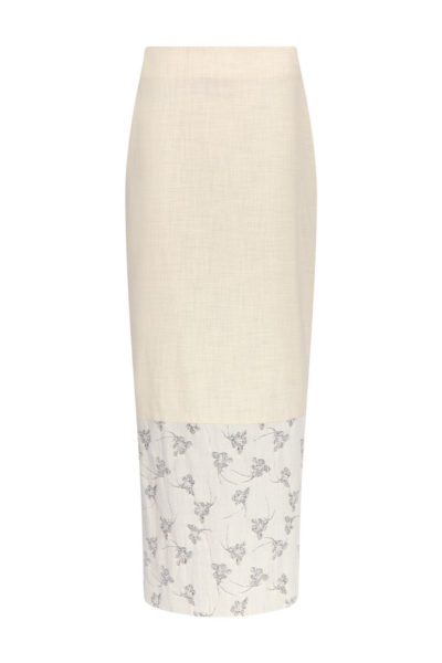 Destree Warm Grey Midi Skirt With Printed Hem - Destree - Graphic Parisian Fashion - Shop at Luxury Shoes 