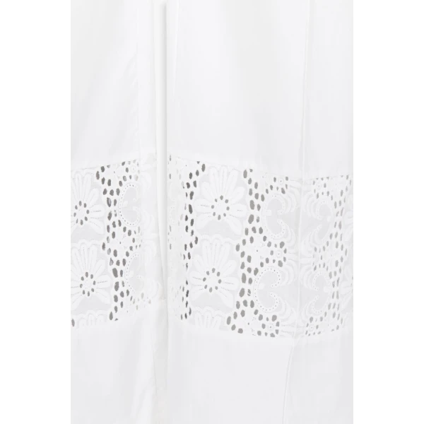 Destree White Cotton Flared Pants With Embroidered Panel Details - Destree - Graphic Parisian Fashion - Shop at Luxury Shoes 