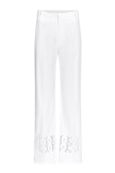 Destree White Cotton Flared Pants With Embroidered Panel Details - Destree - Graphic Parisian Fashion - Shop at Luxury Shoes 