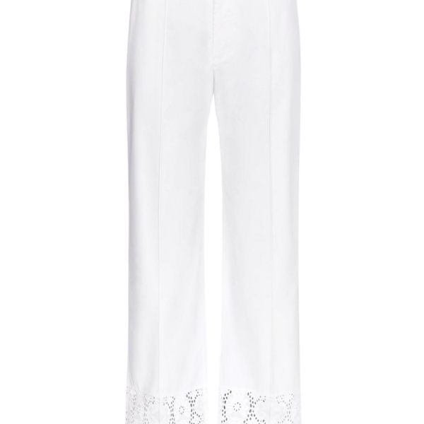 Destree White Cotton Flared Pants With Embroidered Panel Details