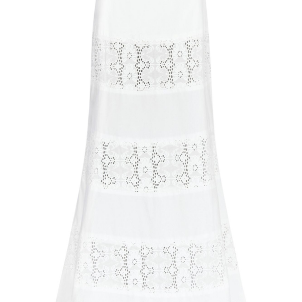 Destree White Cotton Flared Skirt With Embroidered Panel Details - Destree - Graphic Parisian Fashion - Shop at Luxury Shoes 