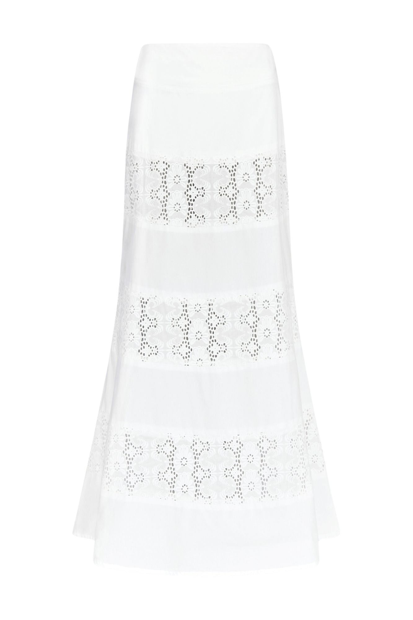 Destree-White-Cotton-Flared-Skirt-With-Embroidered-Panel-Details13796_nobg Destree White Cotton Flared Skirt With Embroidered Panel Details - Destree - Graphic Parisian Fashion - Shop at Luxury Shoes