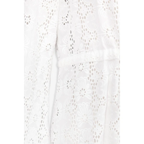 Destree White Embroidered Cotton Maxi Dress With Tie Waist Detail - Destree - Graphic Parisian Fashion - Shop at Luxury Shoes 