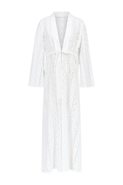 Destree White Embroidered Cotton Maxi Dress With Tie Waist Detail - Destree - Graphic Parisian Fashion - Shop at Luxury Shoes 