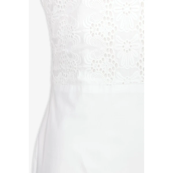 Destree White Embroidered Cotton Poplin Long Dress With Mandarin Collar - Destree - Graphic Parisian Fashion - Shop at Luxury Shoes 