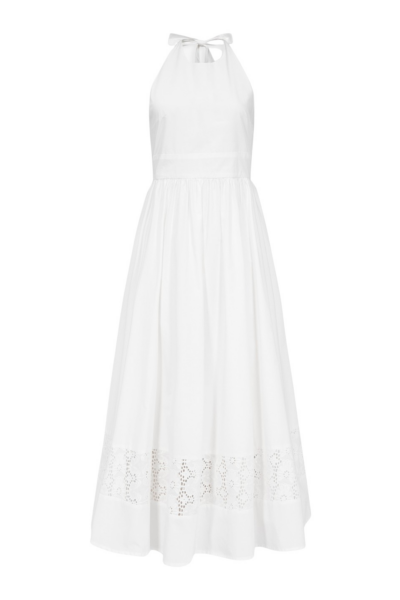 Destree White Halter Cotton Dress With Embroidered Hem Detail - Destree - Graphic Parisian Fashion - Shop at Luxury Shoes 