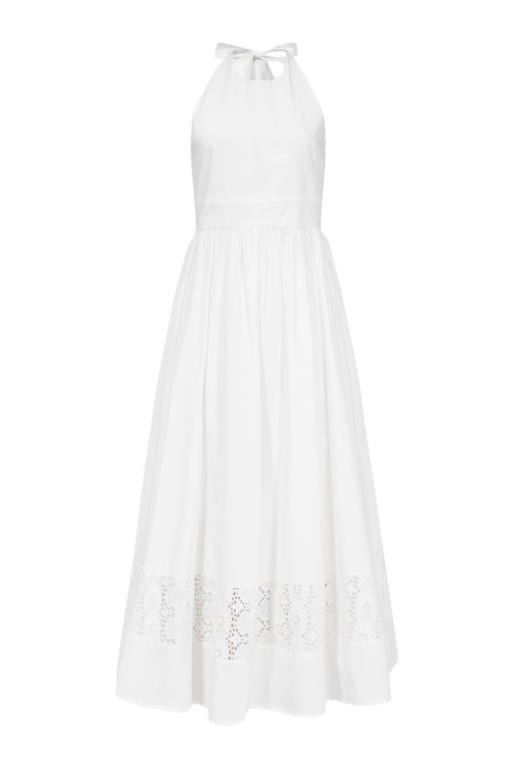 Destree White Halter Cotton Dress With Embroidered Hem Detail - Destree - Graphic Parisian Fashion - Shop at Luxury Shoes 