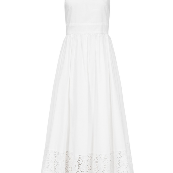 Destree White Halter Cotton Dress With Embroidered Hem Detail