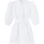 Destree White Mini Cotton Poplin Dress With Puff Sleeves - Destree - Graphic Parisian Fashion - Shop at Luxury Shoes 