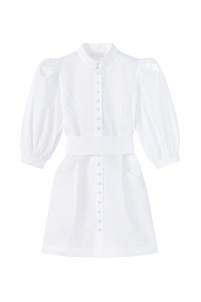 Destree White Mini Cotton Poplin Dress With Puff Sleeves - Destree - Graphic Parisian Fashion - Shop at Luxury Shoes 