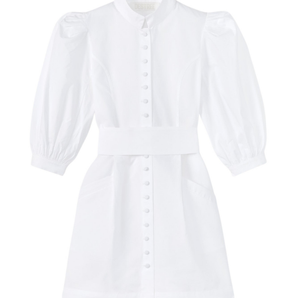 Destree White Mini Cotton Poplin Dress With Puff Sleeves