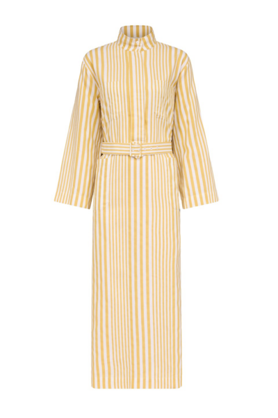 Destree Yellow And White Striped Belted Midi Dress - Destree - Graphic Parisian Fashion - Shop at Luxury Shoes 