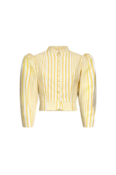 Destree Yellow Striped Puff Sleeve Cotton Jacket - Destree - Graphic Parisian Fashion - Shop at Luxury Shoes 