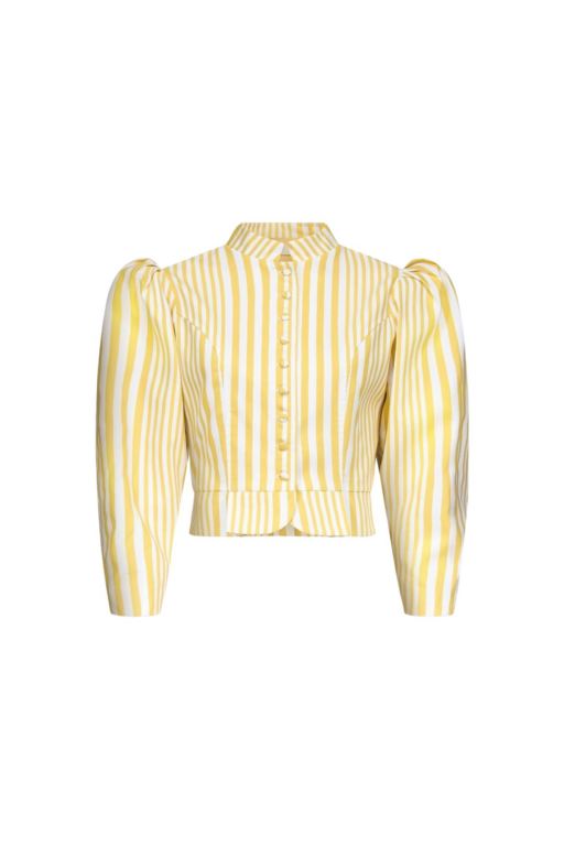 Destree Yellow Striped Puff Sleeve Cotton Jacket - Destree - Graphic Parisian Fashion - Shop at Luxury Shoes 