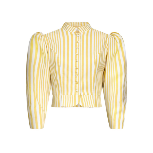 Destree Yellow Striped Puff Sleeve Cotton Jacket