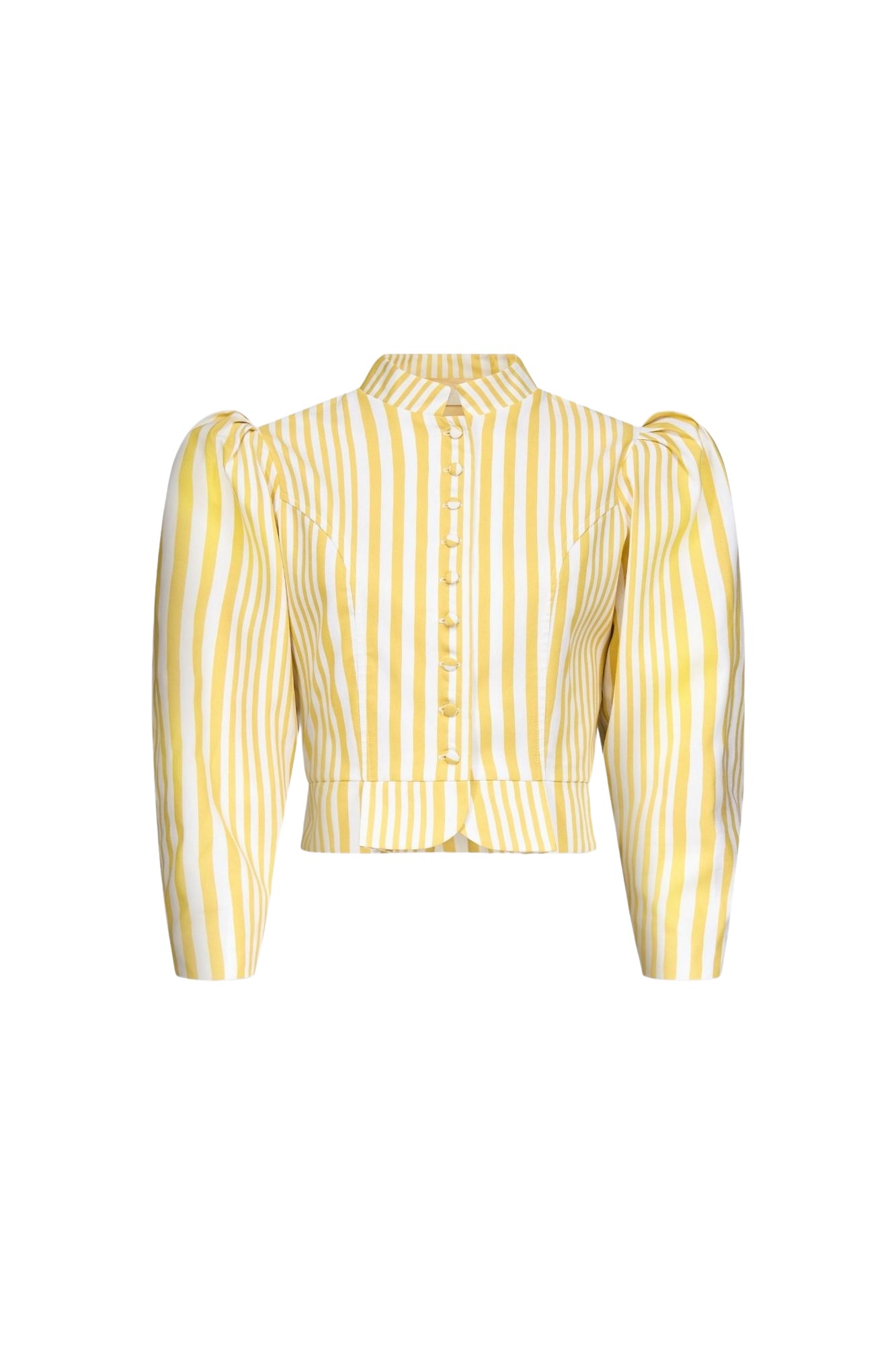 Destree-Yellow-Striped-Puff-Sleeve-Cotton-Jacket57410_nobg Destree Yellow Striped Puff Sleeve Cotton Jacket - Destree - Graphic Parisian Fashion - Shop at Luxury Shoes