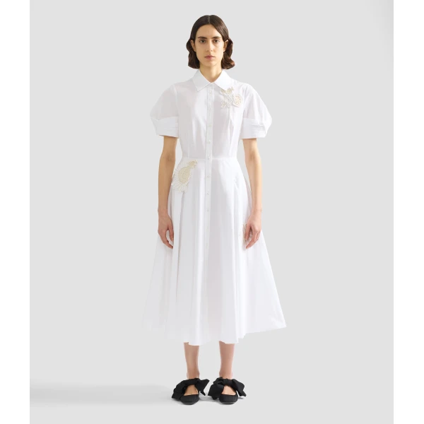 Erdem Appliqué Cotton Midi Shirt Dress - Dresses - British Romantic Luxury at Luxury Shoes 