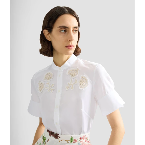 Erdem Appliqué Cotton Poplin Short Sleeve Shirt - Tops - British Romantic Luxury at Luxury Shoes 