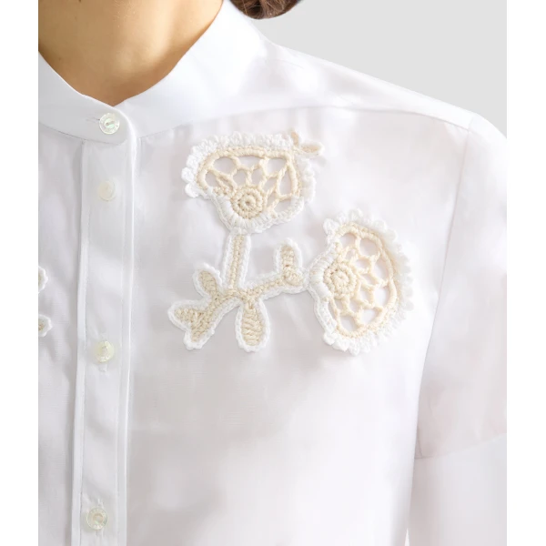 Erdem Appliqué Cotton Poplin Short Sleeve Shirt - Tops - British Romantic Luxury at Luxury Shoes 