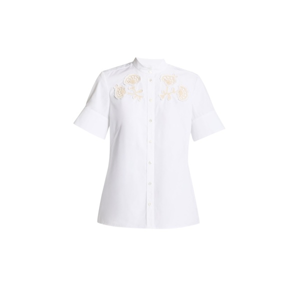 Erdem Appliqué Cotton Poplin Short Sleeve Shirt - Tops - British Romantic Luxury at Luxury Shoes 