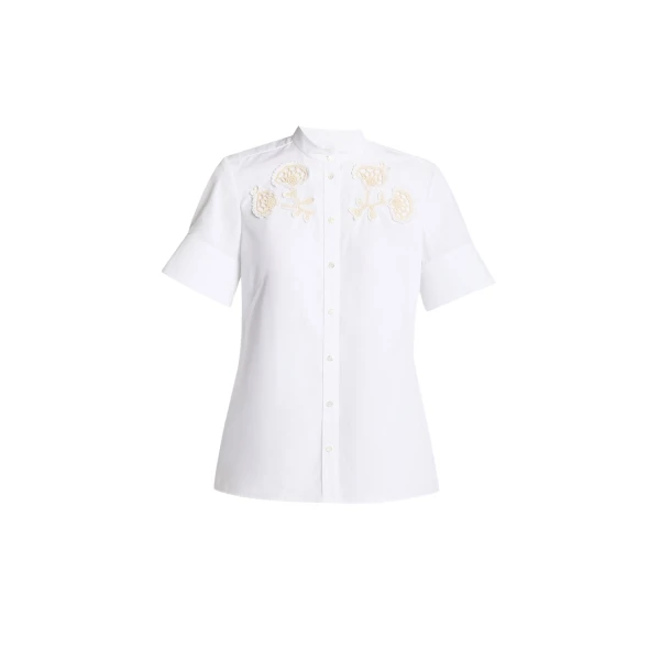 Erdem Appliqué Cotton Poplin Short Sleeve Shirt - Tops - British Romantic Luxury at Luxury Shoes 