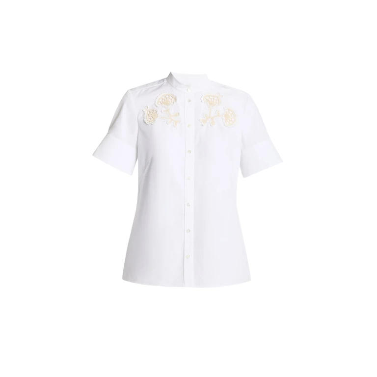 Erdem Appliqué Cotton Poplin Short Sleeve Shirt - Tops - British Romantic Luxury at Luxury Shoes 
