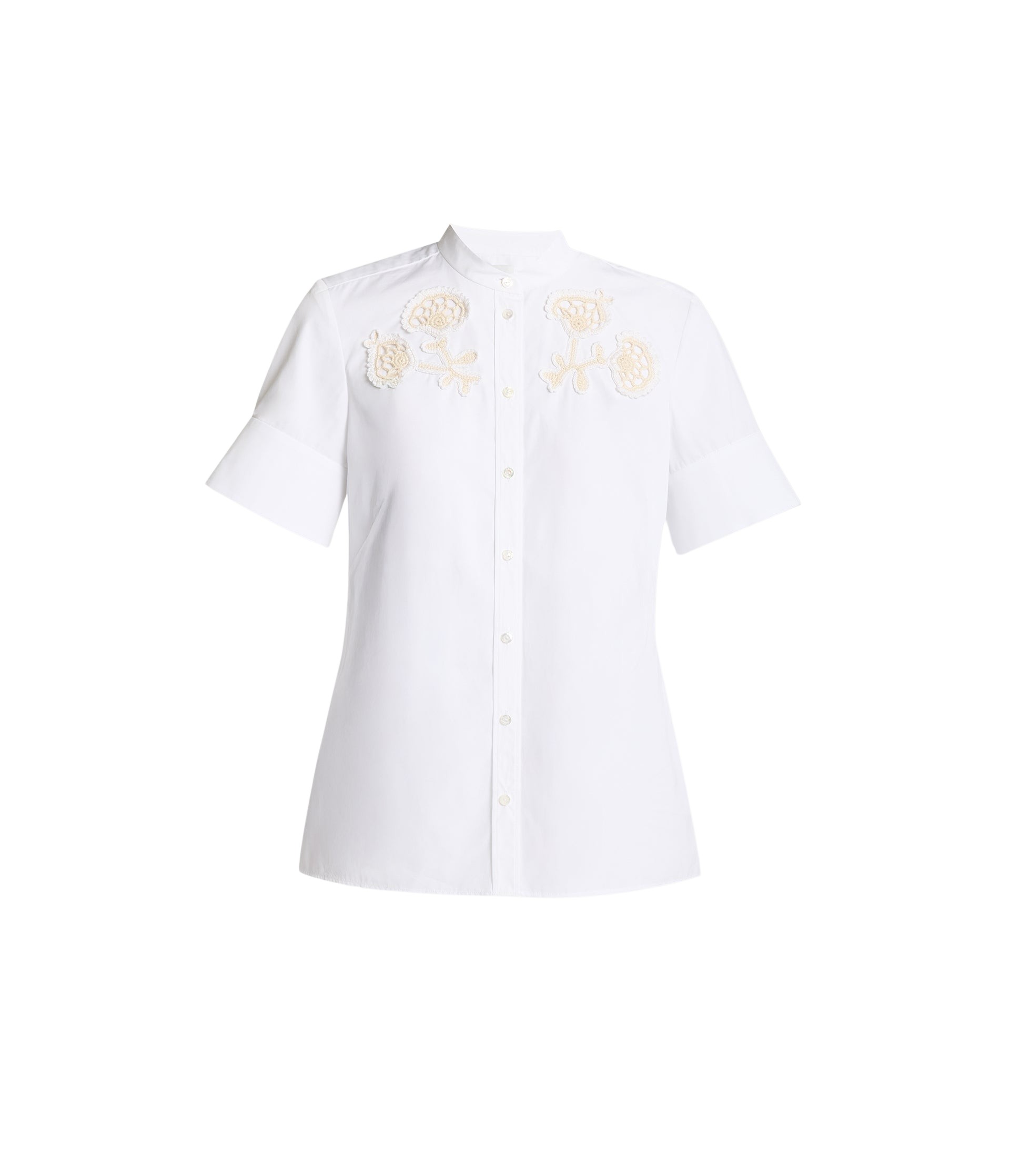 Erdem Appliqué Cotton Poplin Short Sleeve Shirt - Tops - British Romantic Luxury at Luxury Shoes 