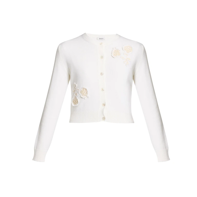 Erdem Appliqué Merino Wool Cardigan - Knitwear - British Romantic Luxury at Luxury Shoes 