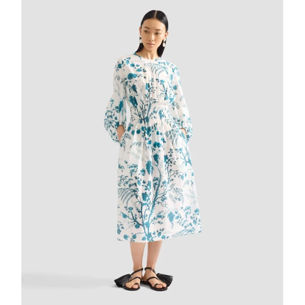 Erdem Botanical Print Cotton Linen Midi Dress - Dresses - British Romantic Luxury at Luxury Shoes 