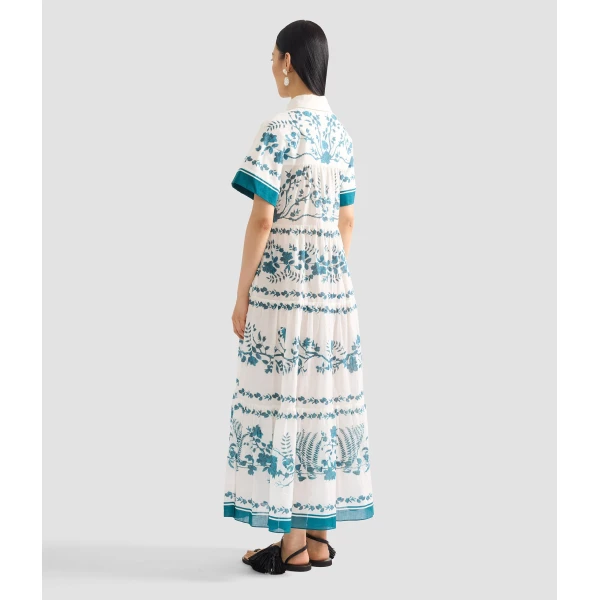 Erdem Botanical Print Cotton Linen Tiered Midi Shirt Dress - Dresses - British Romantic Luxury at Luxury Shoes 