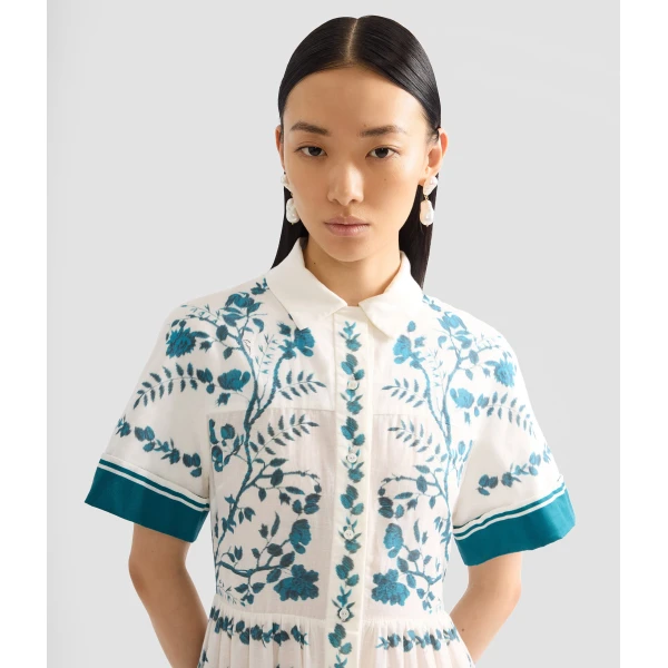 Erdem Botanical Print Cotton Linen Tiered Midi Shirt Dress - Dresses - British Romantic Luxury at Luxury Shoes 